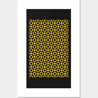 Seamless pattern in yellow and black with circles and dots Posters and Art